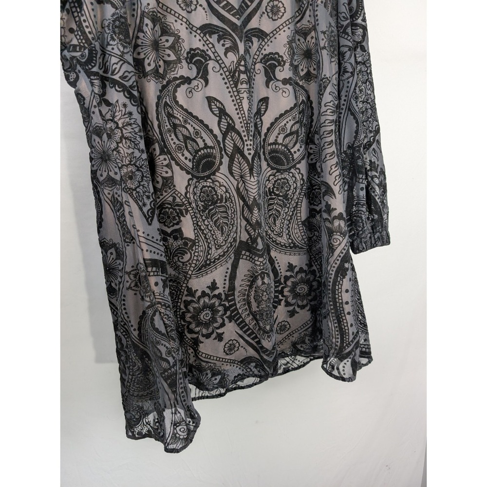 Floral Paisley Burnout Sheer Mesh Puff Sleeve Dress Sz 2XL High Neck Whimsigoth - Picture 4 of 9